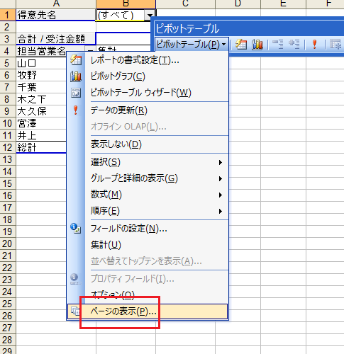 Excel 2010・2007のピボットテーブルでページの表示は？